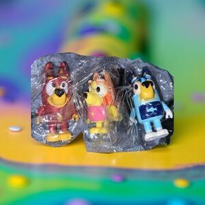 Lot of 3 Bluey Cake Toppers Figures & Stands Bluey, Rusty & Bingo B15